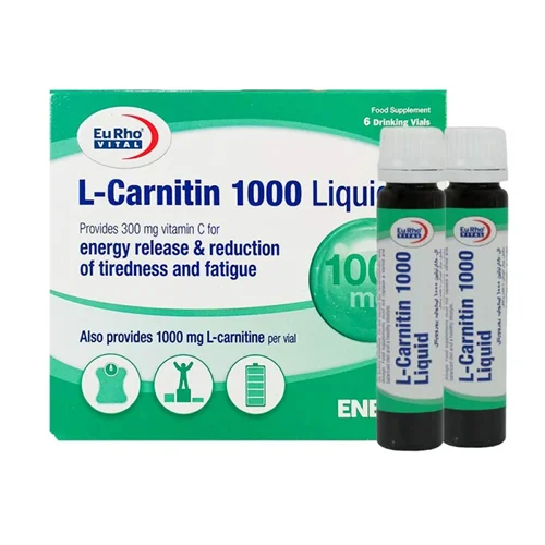 ویال خوراکی ال کارنیتین 1000 یوروویتال _ 6عددی با طعم پرتقال eurho vital L Carnitin 1000 Liquid