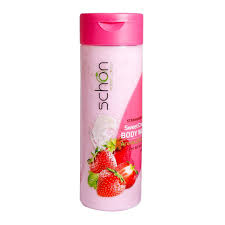 شامپو بدن کرمی شیر توت فرنگی شون حاوی اسکراب گردو  Schon Strawberry & Milk Creamy Body Wash 300 ml