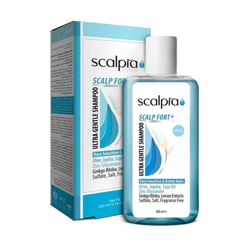 شامپو مناسب برای موهای بسیار حساس و شکننده اسکالپیا ۲۰۰ میلی لیترScalpia Scalp Fort Plus Ultra Gentle Shampoo