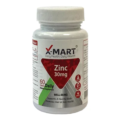 قرص زینک 30 میلی گرم ایکس مارت60عددیX Mart Zinc 30mg 60 Tablets