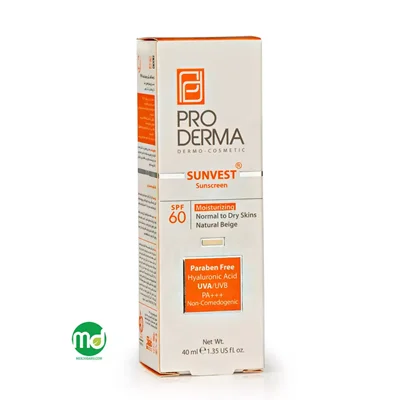 کرم ضد آفتاب پرودرما بژ طبیعی SPF 60 برای پوست نرمال تا خشک