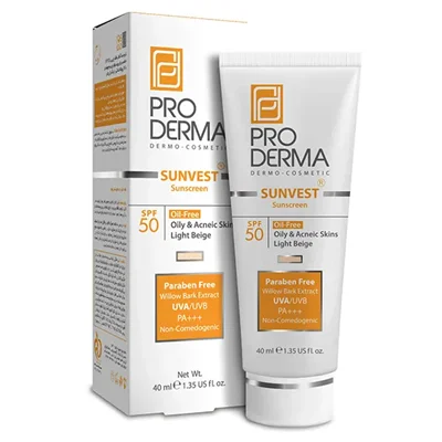 ضد آفتاب پرودرما SPF50 مناسب پوست چرب حجم 40 میل(بژ روشن )