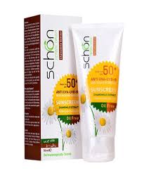 کرم ضد آفتاب رنگ بژ شون +SPF 50 برای پوست چرب schon spf 50+ sunscreen cream for oily skin