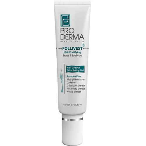 ژل تقویت کننده مو سر و ابرو پرودرما ظرفیت 20 میلی  Pro Derma Follivest Hair Fortifying Scalp & Eyebrow