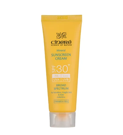 کرم ضد آفتاب SPF30+ بدون رنگ مینرال مناسب پوست حساس سینره