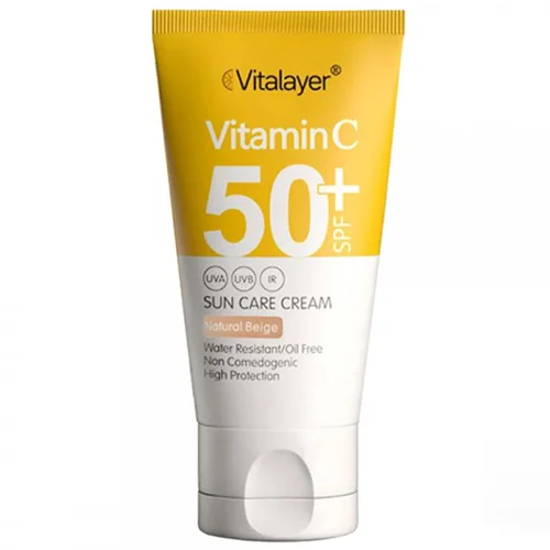کرم ضد آفتاب ویتامین C ویتالیر  بژ طبیعی  spf50 حجم 40 میلی لیتر`
