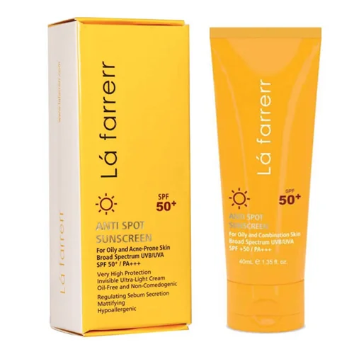 کرم ضدآفتاب و ضد لک بی رنگ spf50 پوست چرب لافارر   Lafarrerr Anti Spot SPF50 Sunscreen Cream For Oily And Acne Skin
