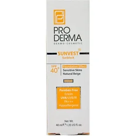کرم ضد آفتاب پرودرما +spf40 رنگی(بژ طبیعی ) پوست حساس حجم 40 میل