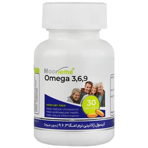 سافت ژل امگا 3، 6، 9 بدون جیوه اکسیرآفرین آریا 30 عددی    Mooneme Omega 3,6,9 softgel