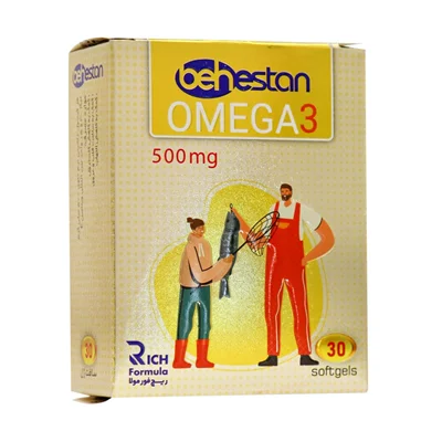 سافت ژل امگا 3 500 میلی گرم بهستان بهداشت 30 عدد/Behestan Omega3 500 Mg 30 Softgels