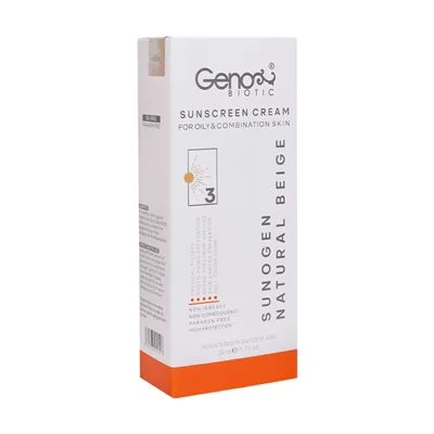 ضد آفتاب SPF50 ژنوبایوتیک پوست چرب رنگ بژ طبیعی (3)  Geno Biotic SunoGen Sunscreen Cream SPF 50 - 50 gr