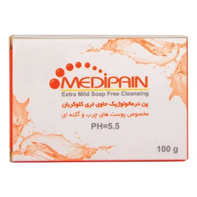 پن مدیپن درماتولوژیک حاوی تری کلوکربان مناسب پوست های چرب  Medipain Anti Bacterial Syndet Bar + TCC 1% 100 g