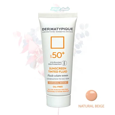 ضد آفتاب رنگ بژ طبیعی فلویید فاقد چربی پوست چرب درماتیپیکDermatypique Sunscreen Tinted Fluid SPF50 Oil Free Natural Beige 50ml