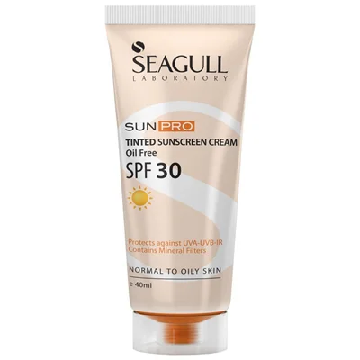 کرم ضد آفتاب رنگی SPF30 فاقد چربی مناسب پوست های معمولی تا چرب سی گل 40 میل Seagull Tinted Sunscreen SPF 30 cream Oil Free 40 ml