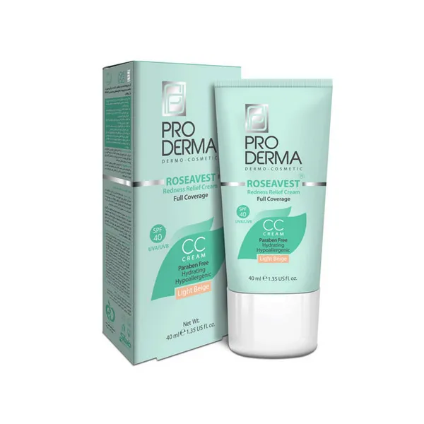 کرم پوشاننده و مرطوب‌کننده رنگی صورت بژ روشن پرودرما 40 میلی‌لیتر Pro Derma