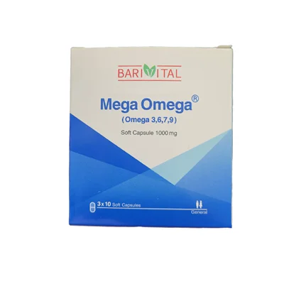 سافت ژل مگا امگا ۱۰۰۰ میلی گرم ۹ ۷ ۶ ۳ باریویتال Barivital 3 6 7 9 Mega Omega1000 mg Soft Capsules