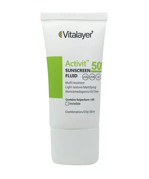 فلوئید ضد آفتاب اکتیویت(پوست چرب) بی رنگ ویتالیر( Vitalayer )حجم 50 میلی لیتر