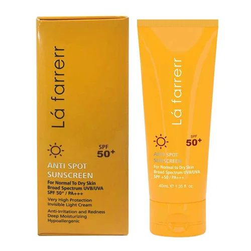 کرم ضد آفتاب و ضد لک بی رنگ پوست های خشک و معمولی SPF50 لافارر 40ml