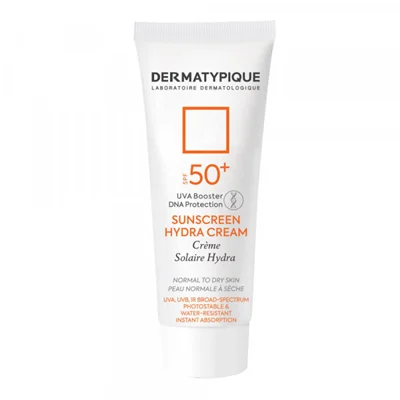 ضد آفتاب بی رنگ هیدرا مناسب پوست خشک +SPF50 درماتیپیک Sunscreen Hydra Cream SFP50+ 50ml DERMATYPIQUE