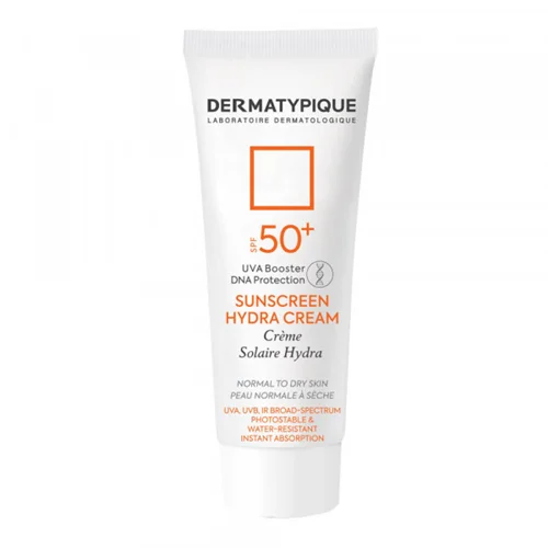 ضد آفتاب بی رنگ هیدرا مناسب پوست خشک +SPF50 درماتیپیک Sunscreen Hydra Cream SFP50+ 50ml DERMATYPIQUE