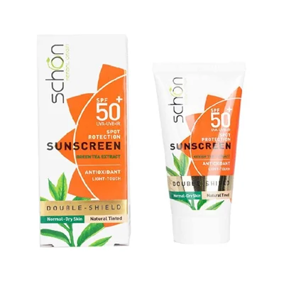 کرم ضد آفتاب شون مدل دابل شیلد برای پوست خشک و نرمال حجم 50 میلی لیتر(رنگ طبیعی) Schon Suncreen Double Shield SPF50+ 50 Ml
