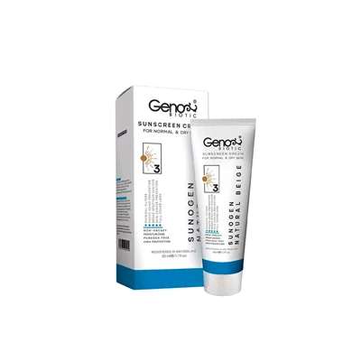 کرم ضد آفتاب SPF50 مدل پوست خشک و معمولی شماره 3 بژ طبیعی ژنو بایوتیک 50 میل_Genobiotic SunoGen Sunscreen Cream for Normal and Dry Skin  natural beige SPF50 50 gr