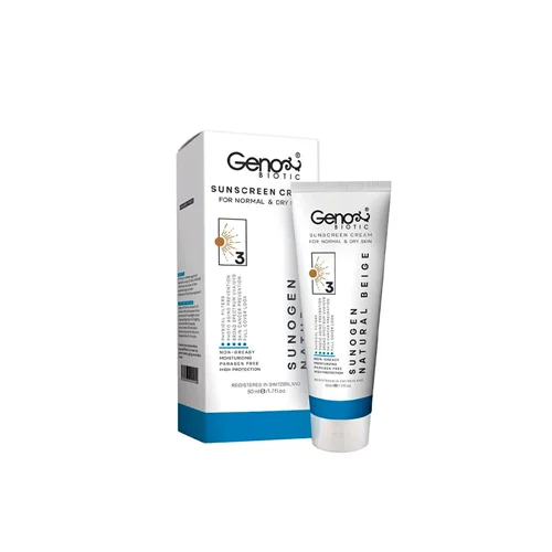 کرم ضد آفتاب SPF50 مدل پوست خشک و معمولی شماره 3 بژ طبیعی ژنو بایوتیک 50 میل_Genobiotic SunoGen Sunscreen Cream for Normal and Dry Skin  natural beige SPF50 50 gr