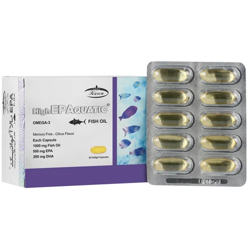 کپسول روغن ماهی حاوی EPA بالا آکواتیک کارن 30 عدد Karen Fish Oil High EPA Quatic30 Soft Gels