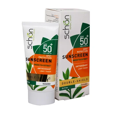 کرم ضد آفتاب دابل شیلد پوست نرمال تا خشک (بی رنگ)SPF50+ شون 50 میلی لیتر Schon Suncreen Double Shield SPF50+ invisible