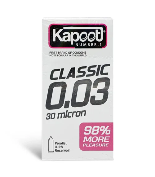 کاندوم مدل Classic 0.03 micron کاپوت بسته 12 عددی
