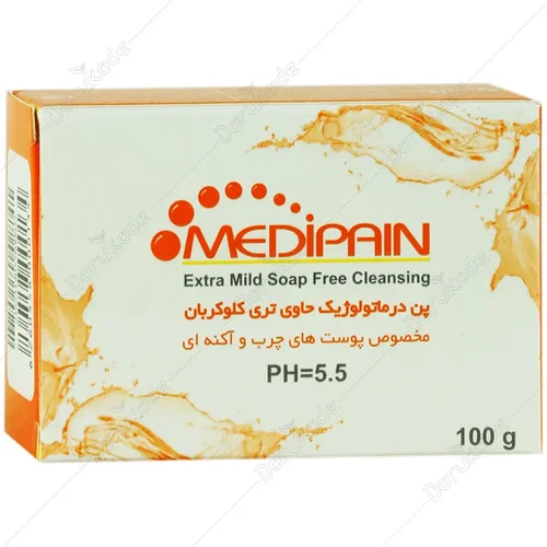 پن مدیپن درماتولوژیک حاوی تری کلوکربان مناسب پوست های چرب 100 گرم Medipain Anti Bacterial Syndet Bar + TCC 1% 100 g