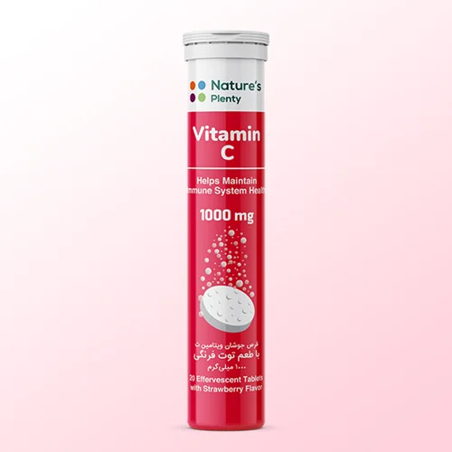 قرص جوشان ویتامین ث 1000 میلی‌گرم با طعم توت فرنگی نیچرز پلنتی20عددی Vitamin C 1000 mg eff Tab Strawberry