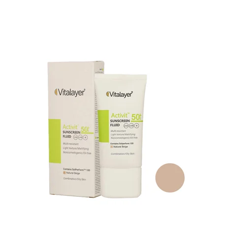 فلوئید ضد آفتاب SPF50 پوست چرب اکتی ویت ویتالیر 50 میلی لیتر(بژ طبیعی)