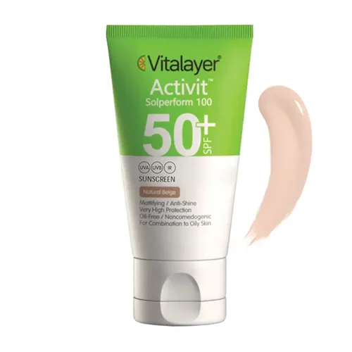 کرم ضد آفتاب پوست چرب اکتی ویت بژ طبیعی SPF50 ویتالیر 40 میل