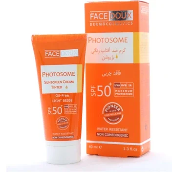 کرم ضدآفتاب رنگی فیس دوکس (بژروشن) +SPF50مناسب فاقد چربی  facedoux tinted photosome sunscreen cream