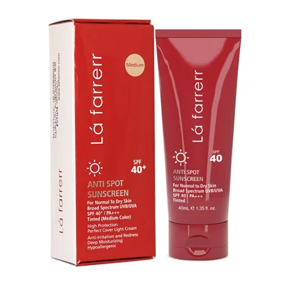 کرم ضد آفتاب SPF40 پوست خشک و معمولی لافارر رنگی و ضد لک 40 میلی لیتر( رنگ روشن)