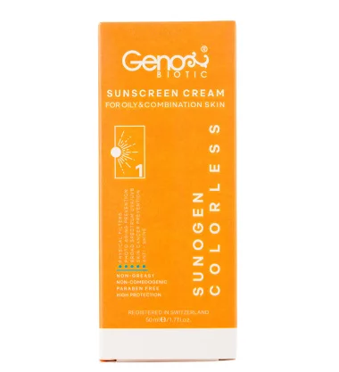 کرم ضد آفتاب پوست چرب سانوژن بی رنگ 50 میل ژنو بایوتیکGeno Biotic SunoGen Sunscreen Cream  colorless SPF 50 50 gr
